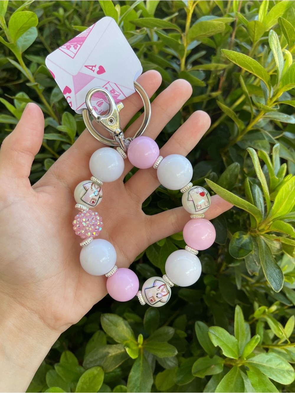 Pink and White Nursing Keychain Wristlet